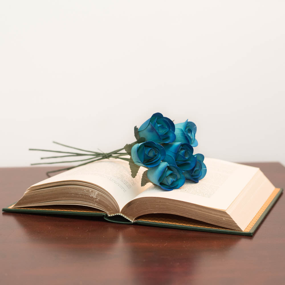 Blue/Dark Blue Half Open Roses 6-Pack - The Original Wooden Rose