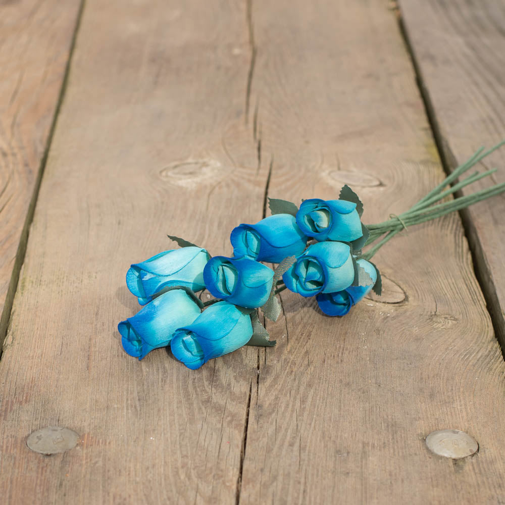 Blue/Dark Blue Half Open Roses 6-Pack - The Original Wooden Rose
