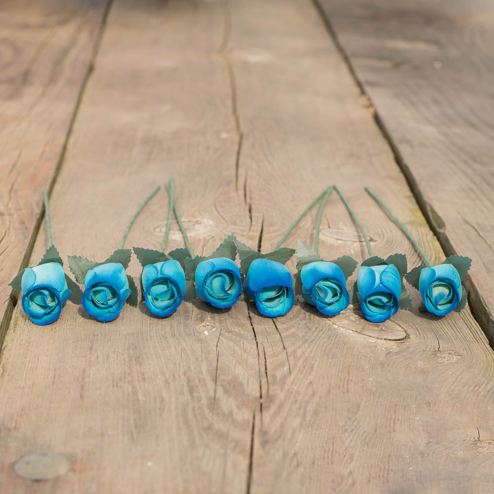 Blue/Dark Blue Half Open Roses 6-Pack - The Original Wooden Rose