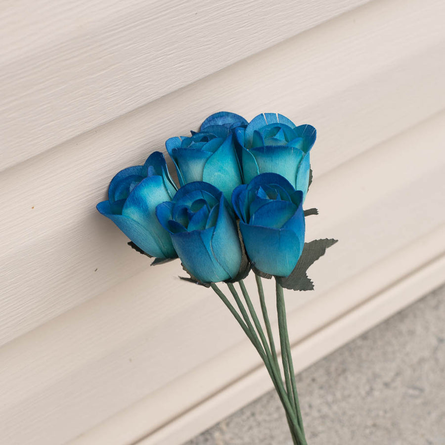 Blue/Dark Blue Half Open Roses 6-Pack - The Original Wooden Rose