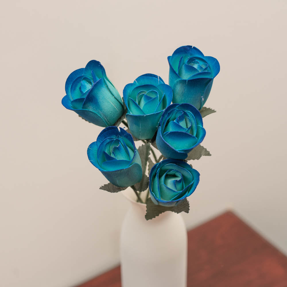 Blue/Dark Blue Half Open Roses 6-Pack - The Original Wooden Rose