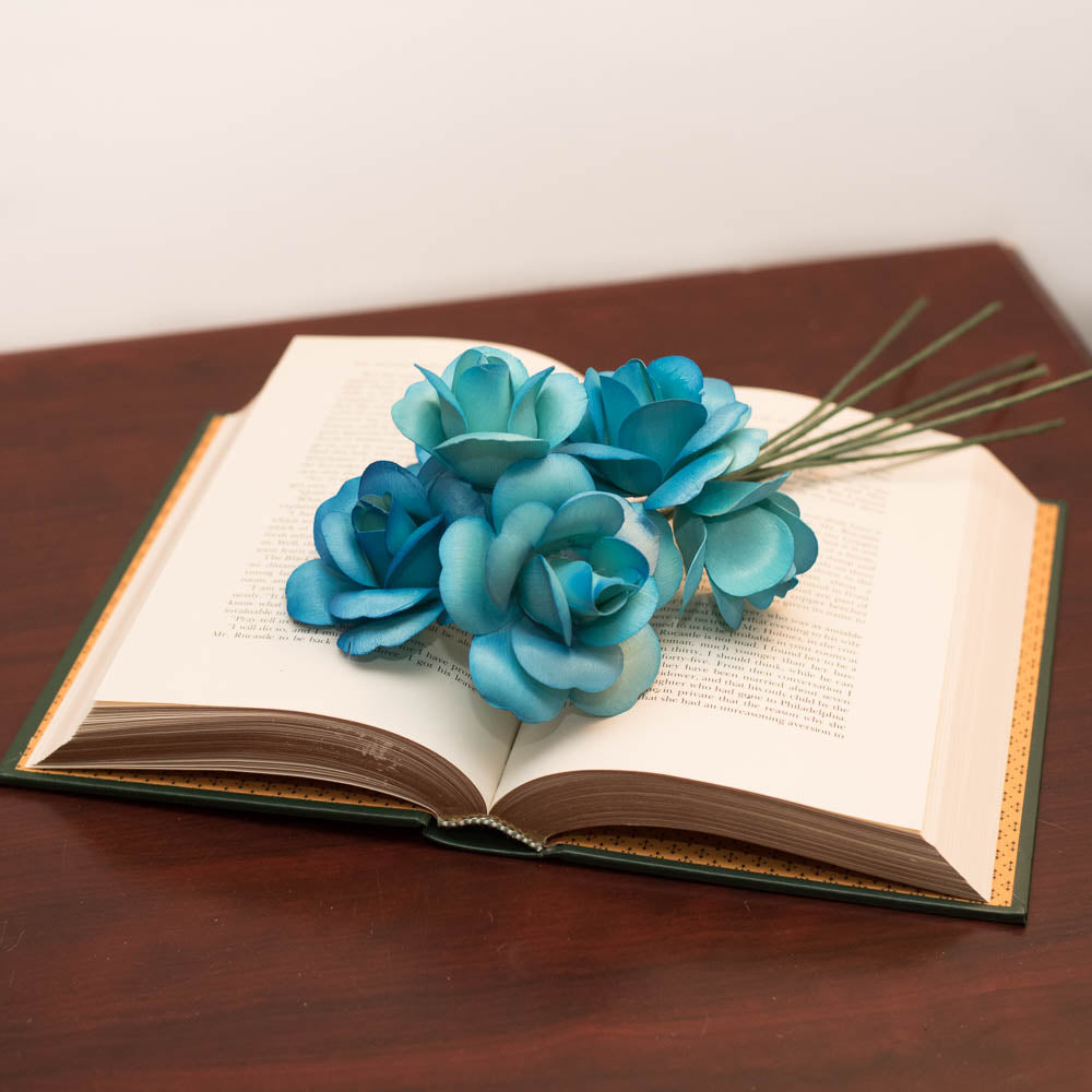Blue/Dark Blue Fully Open Roses 6-Pack - The Original Wooden Rose