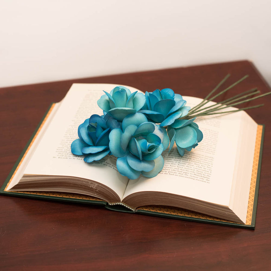 Blue/Dark Blue Fully Open Roses 6-Pack - The Original Wooden Rose