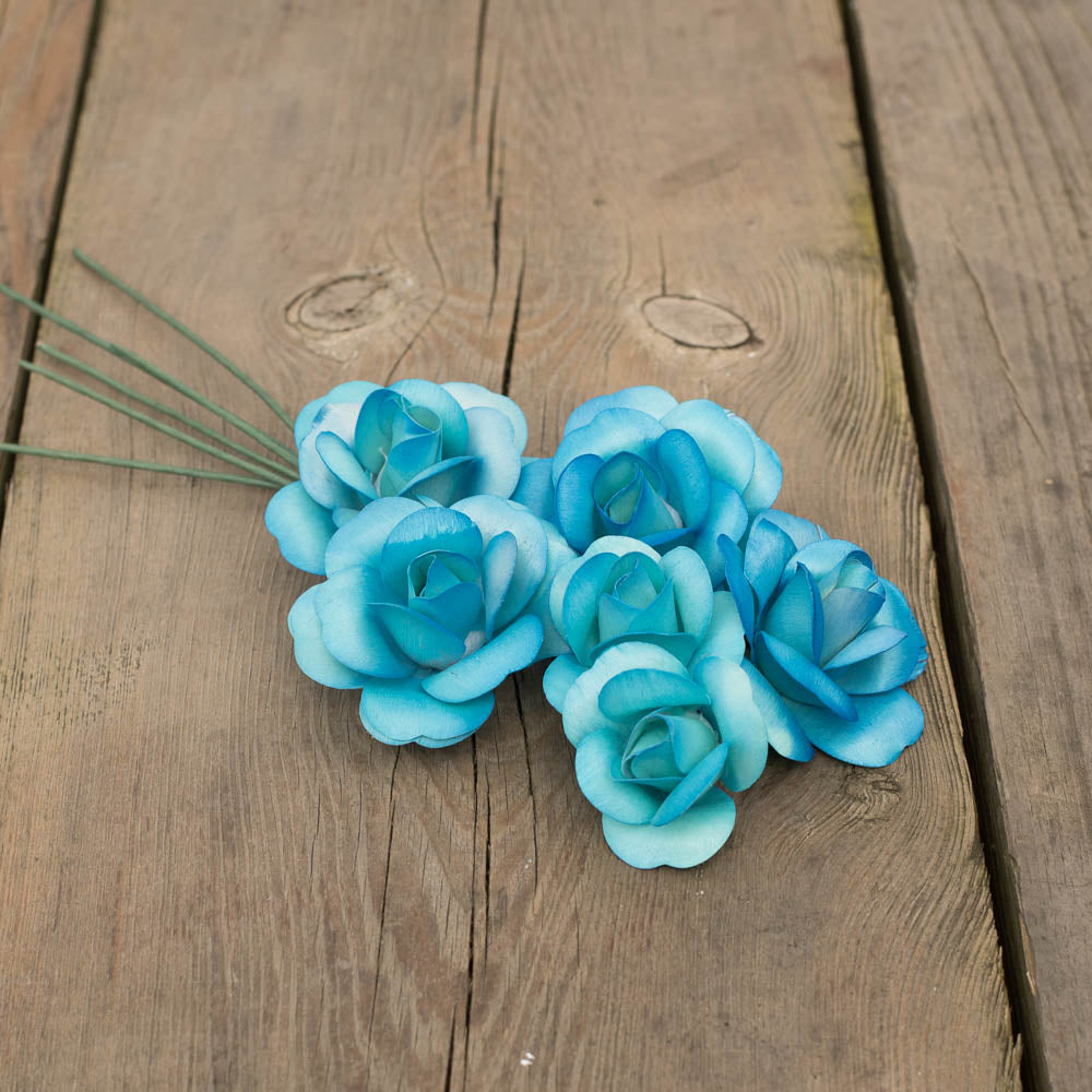 Blue/Dark Blue Fully Open Roses 6-Pack - The Original Wooden Rose