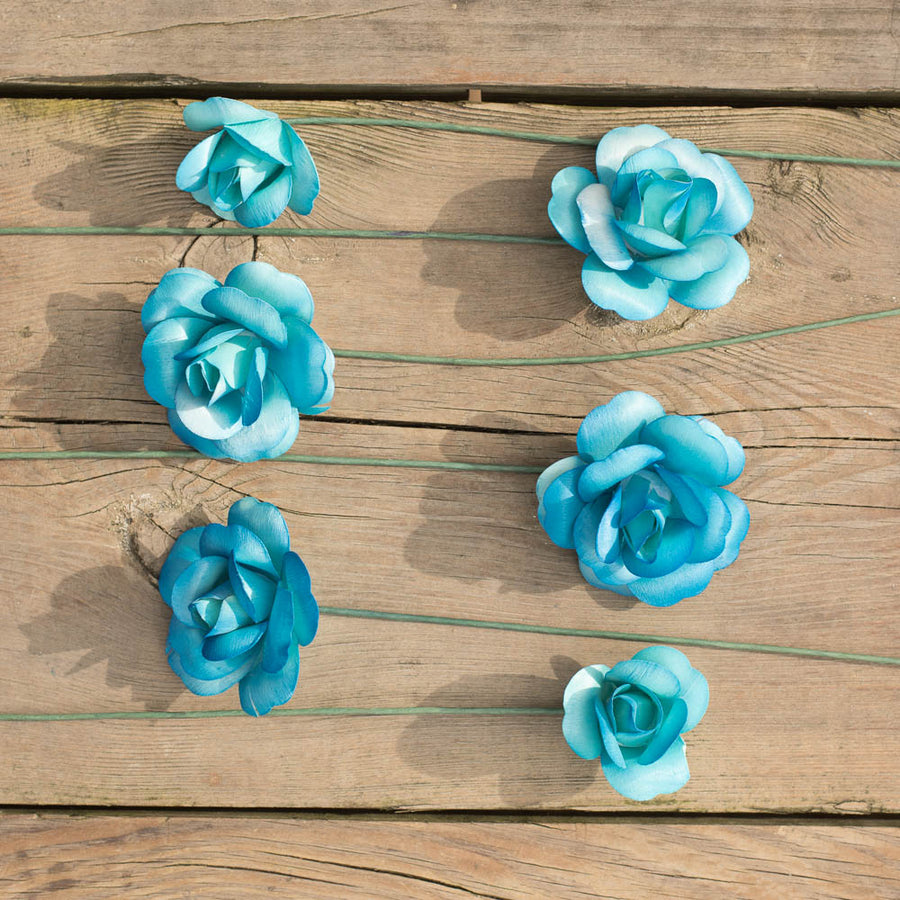 Blue/Dark Blue Fully Open Roses 6-Pack - The Original Wooden Rose