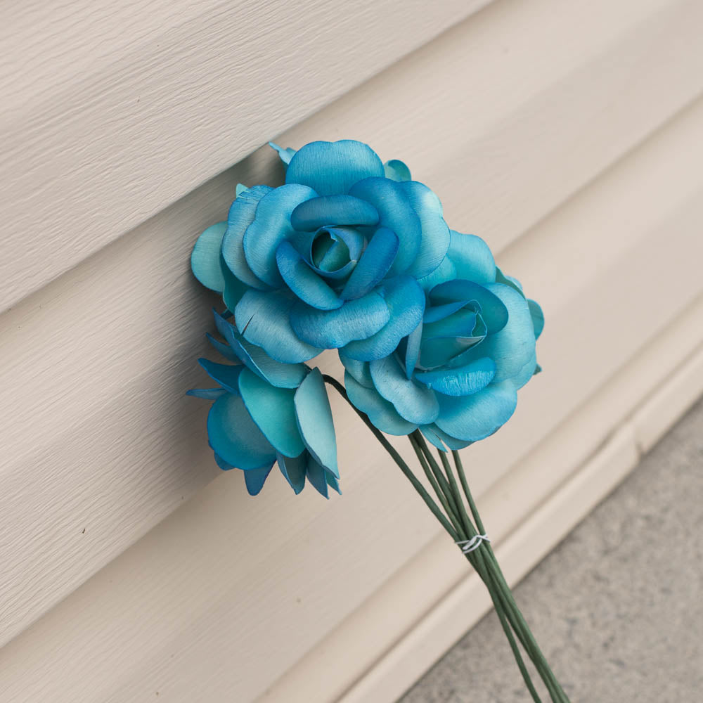Blue/Dark Blue Fully Open Roses 6-Pack - The Original Wooden Rose