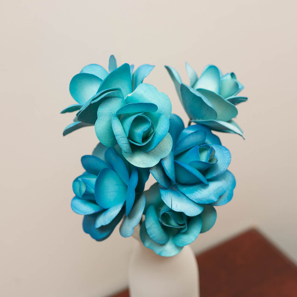 Blue/Dark Blue Fully Open Roses 6-Pack - The Original Wooden Rose
