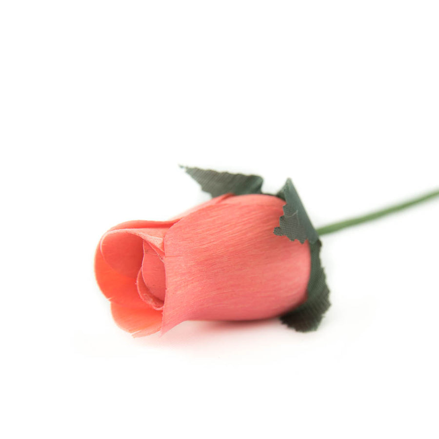 Coral Pink Closed Bud Roses 8-Pack - The Original Wooden Rose