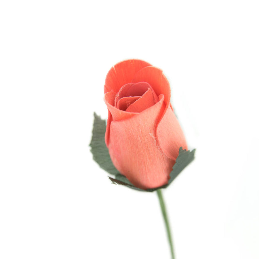 Coral Pink Closed Bud Roses 8-Pack - The Original Wooden Rose