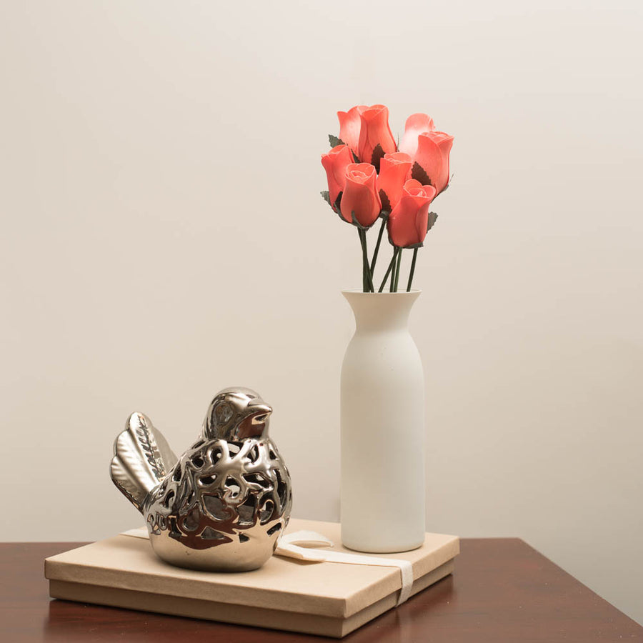 Coral Pink Closed Bud Roses 8-Pack - The Original Wooden Rose