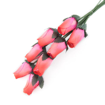 Coral/Red Closed Bud Roses 8-Pack - The Original Wooden Rose