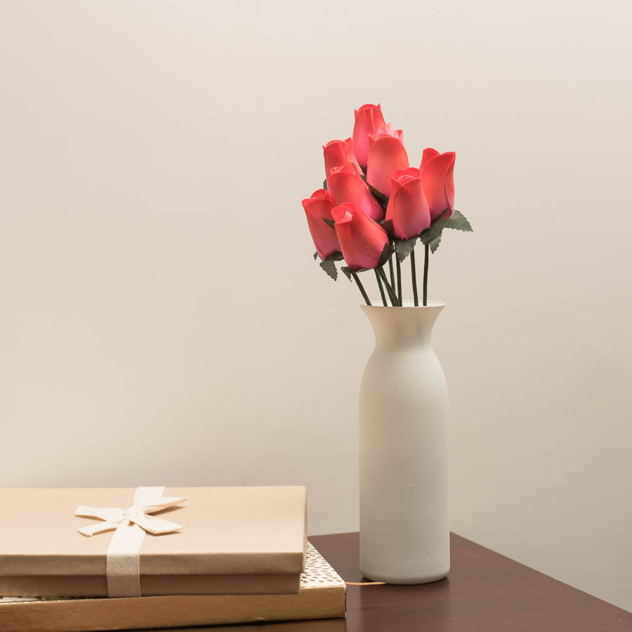 Coral/Red Closed Bud Roses 8-Pack - The Original Wooden Rose