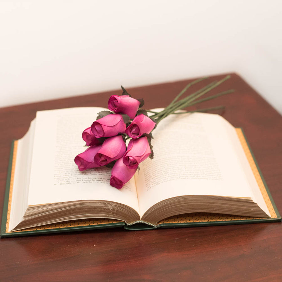 Pink/Burgundy Closed Bud Roses 8-Pack - The Original Wooden Rose