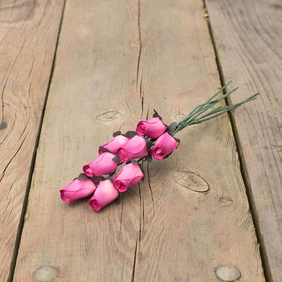 Pink/Burgundy Closed Bud Roses 8-Pack - The Original Wooden Rose