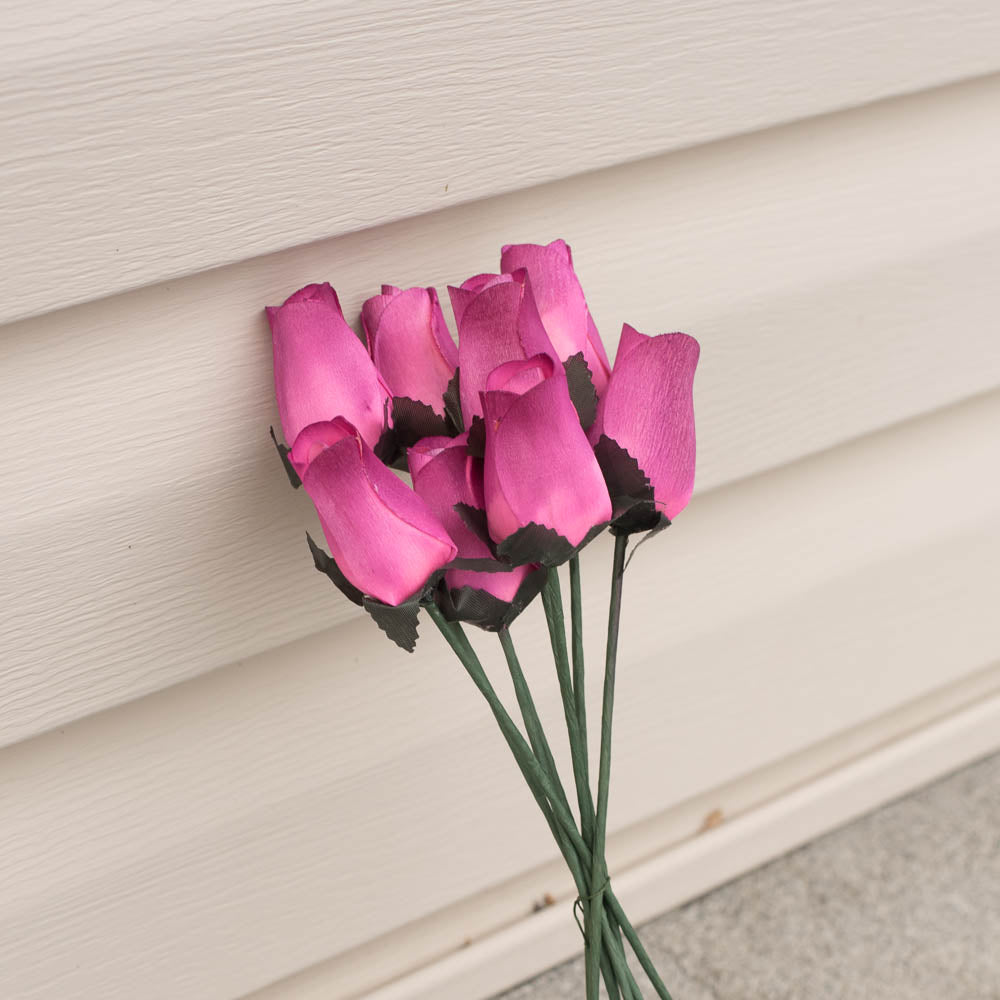 Pink/Burgundy Closed Bud Roses 8-Pack - The Original Wooden Rose