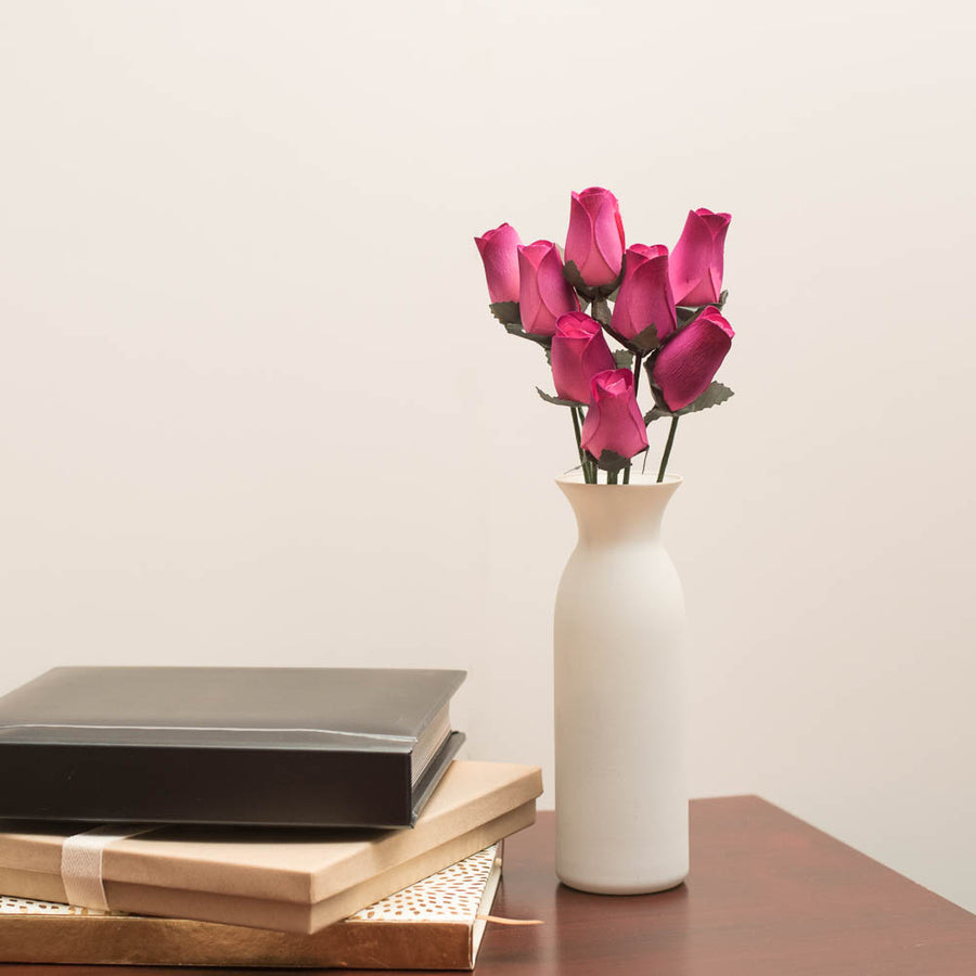 Pink/Burgundy Closed Bud Roses 8-Pack - The Original Wooden Rose