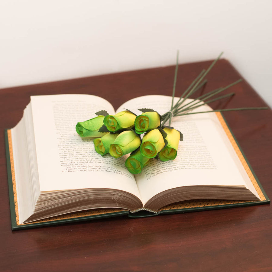 Yellow/Green Closed Bud Roses 8-Pack - The Original Wooden Rose