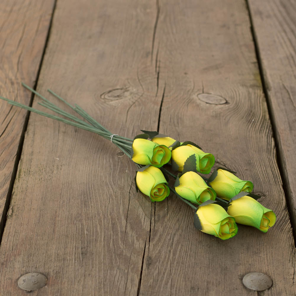 Yellow/Green Closed Bud Roses 8-Pack - The Original Wooden Rose