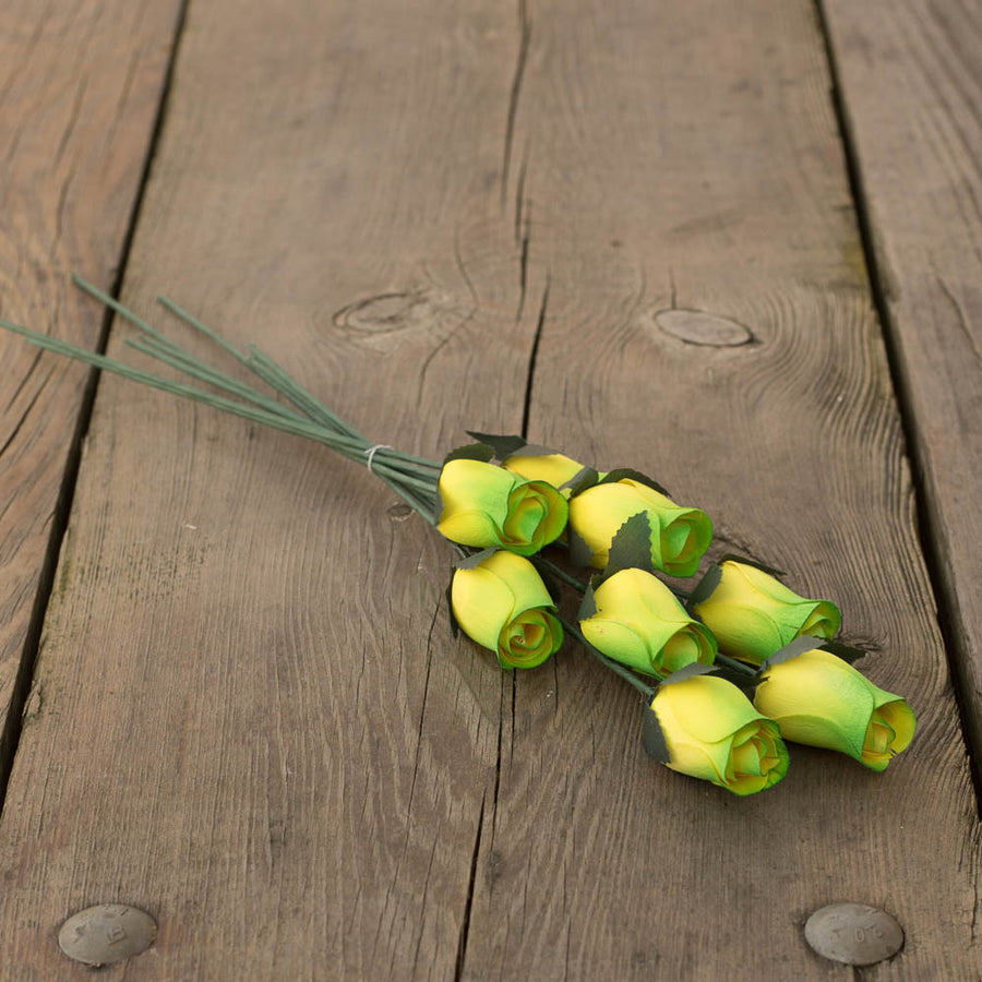 Yellow/Green Closed Bud Roses 8-Pack - The Original Wooden Rose