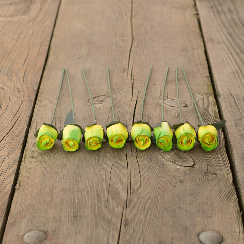 Yellow/Green Closed Bud Roses 8-Pack - The Original Wooden Rose