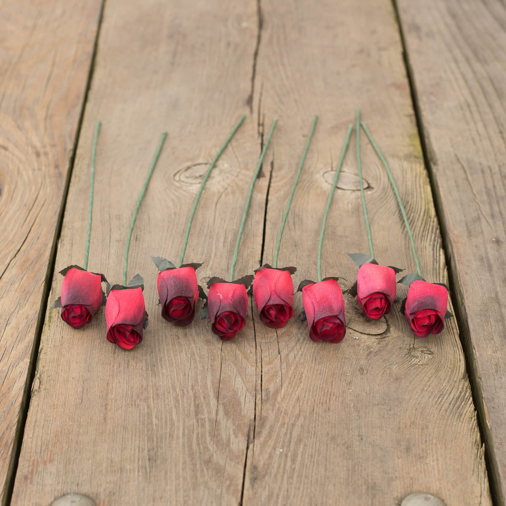 Red/Black Closed Bud Roses 8-Pack - The Original Wooden Rose