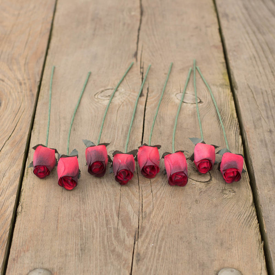 Red/Black Closed Bud Roses 8-Pack - The Original Wooden Rose