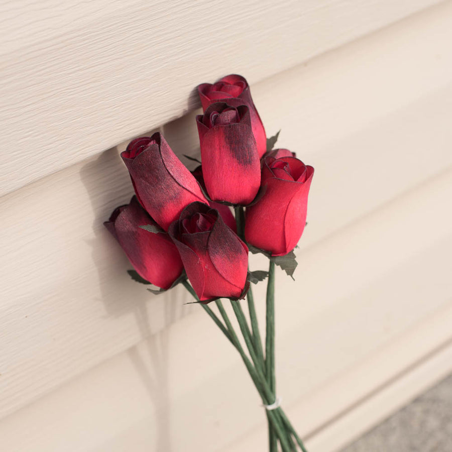 Red/Black Closed Bud Roses 8-Pack - The Original Wooden Rose