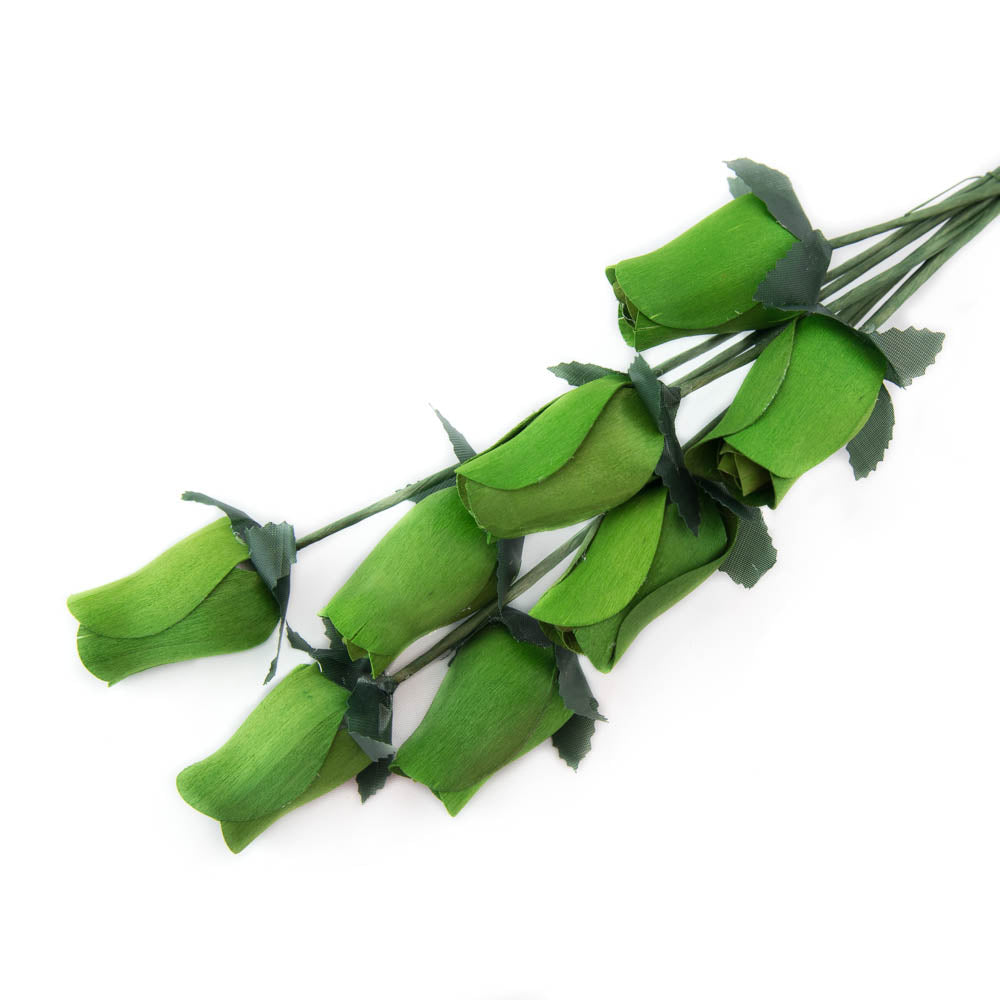 Green Closed Bud Roses 8-Pack - The Original Wooden Rose