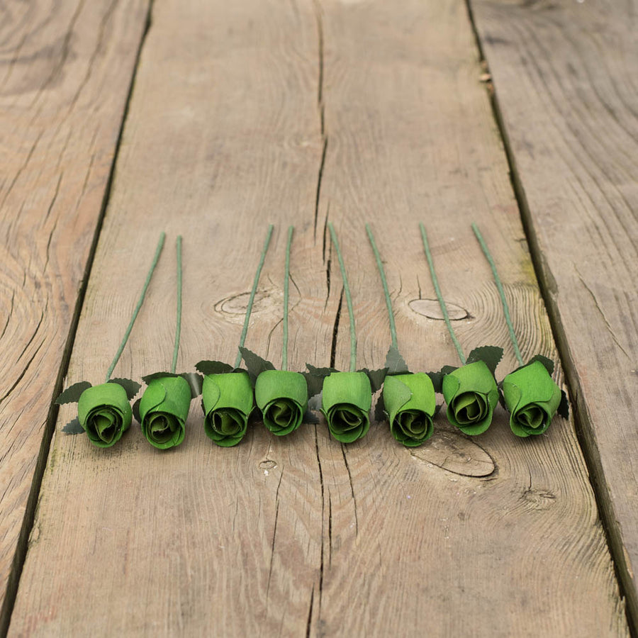 Green Closed Bud Roses 8-Pack - The Original Wooden Rose