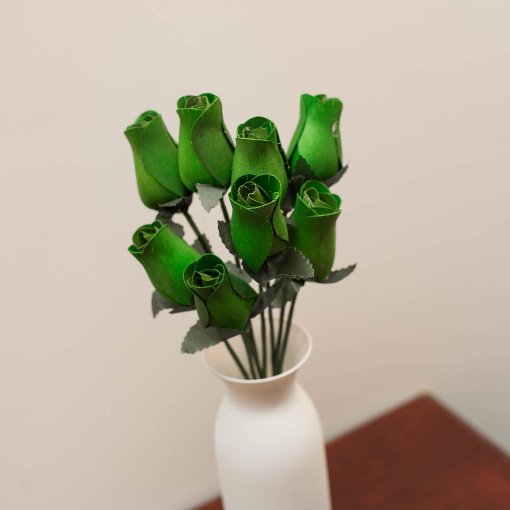 Green Closed Bud Roses 8-Pack - The Original Wooden Rose