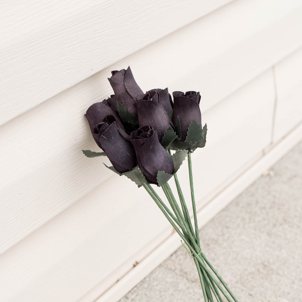 Black Closed Bud Roses 8-Pack - The Original Wooden Rose