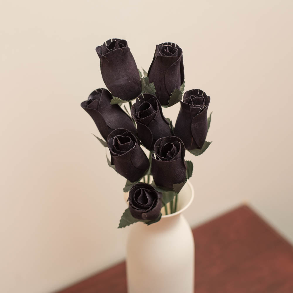 Black Closed Bud Roses 8-Pack - The Original Wooden Rose