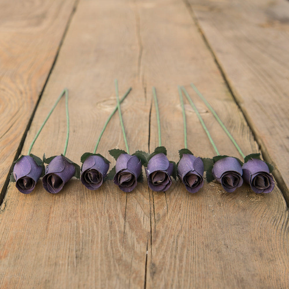 Grey Closed Bud Roses 8-Pack - The Original Wooden Rose