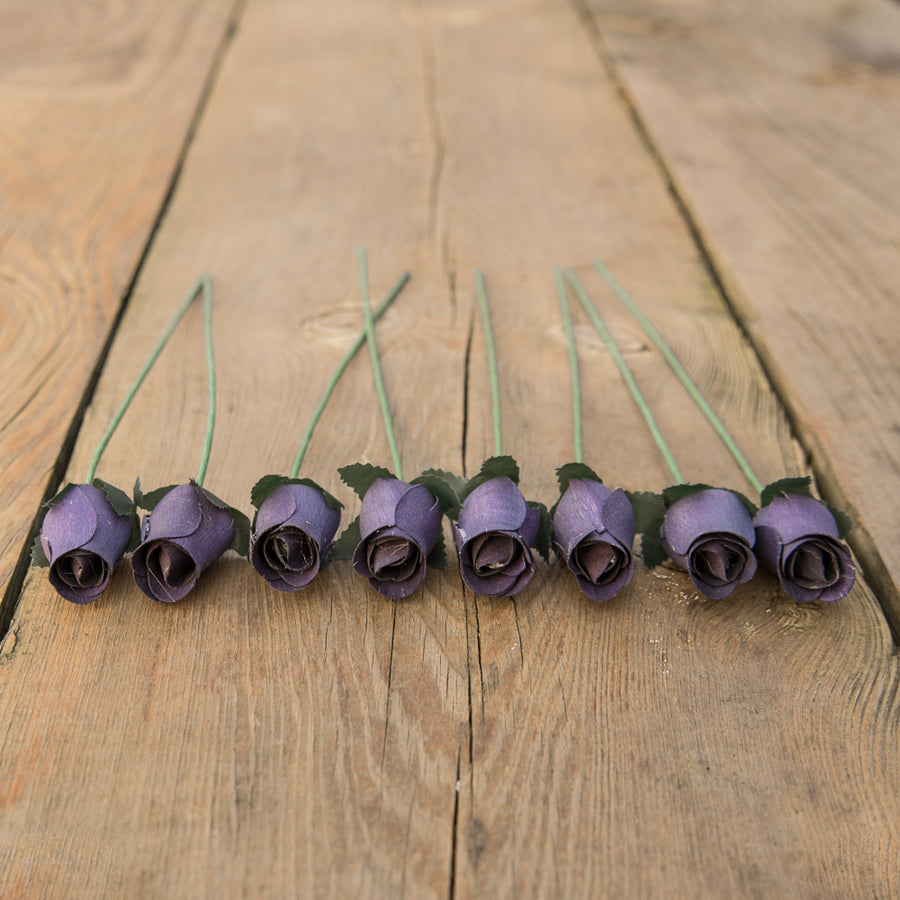 Grey Closed Bud Roses 8-Pack - The Original Wooden Rose