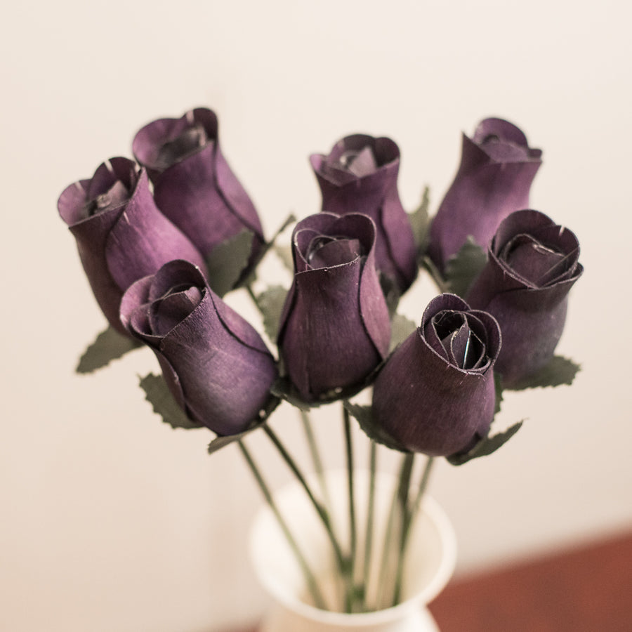 Grey Closed Bud Roses 8-Pack - The Original Wooden Rose