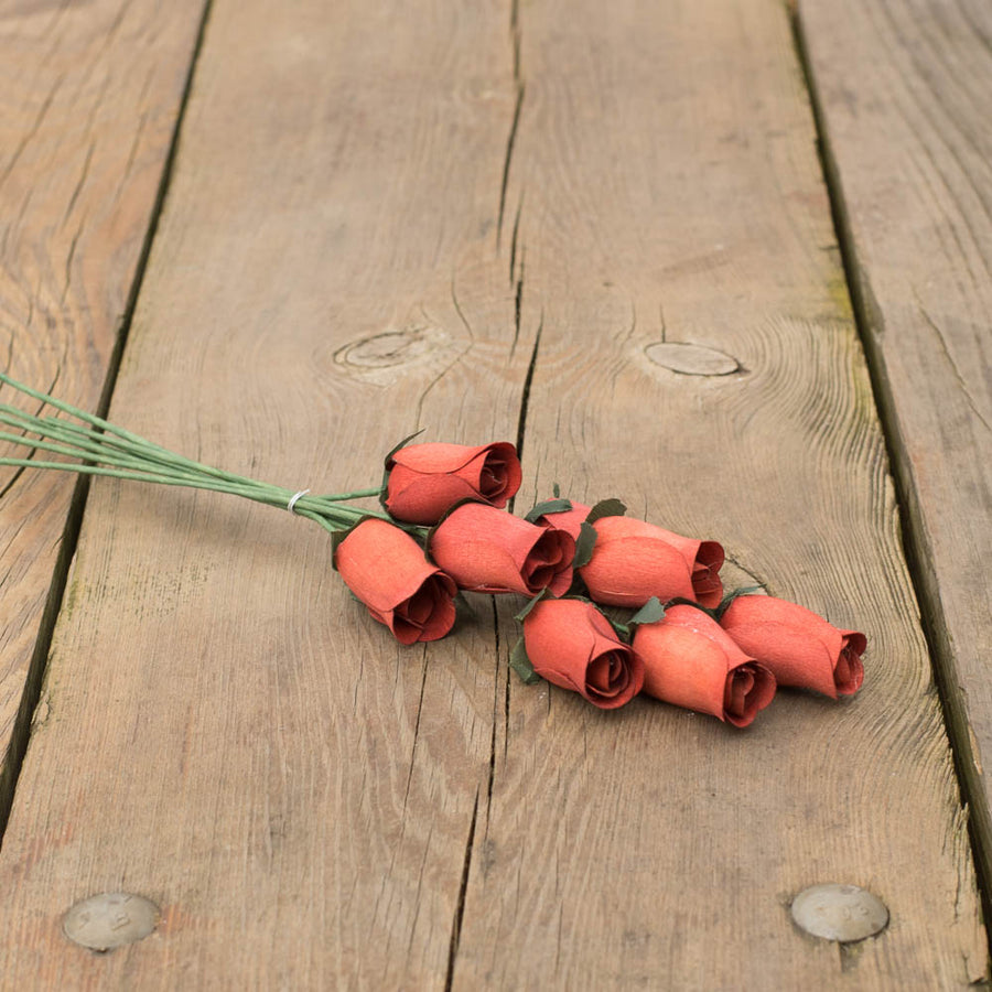 Chestnut Closed Bud Roses 8-Pack - The Original Wooden Rose