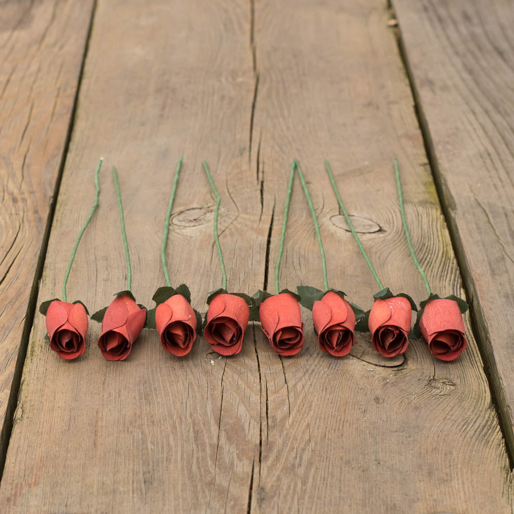 Chestnut Closed Bud Roses 8-Pack - The Original Wooden Rose