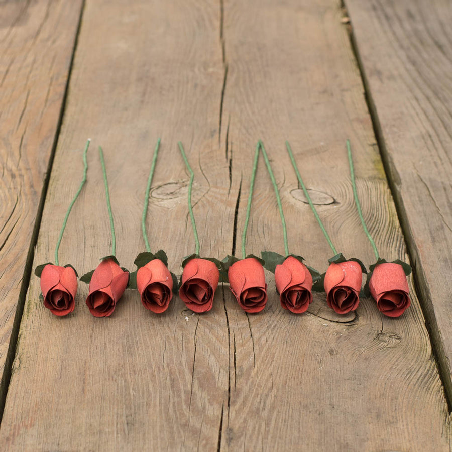 Chestnut Closed Bud Roses 8-Pack - The Original Wooden Rose