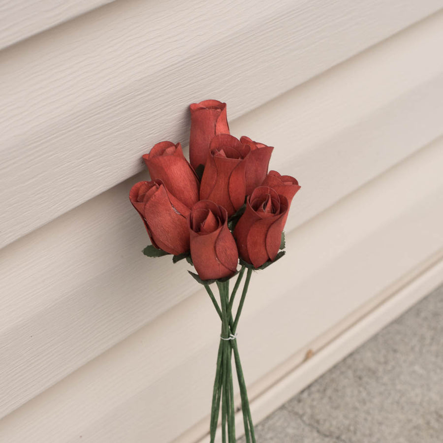 Chestnut Closed Bud Roses 8-Pack - The Original Wooden Rose