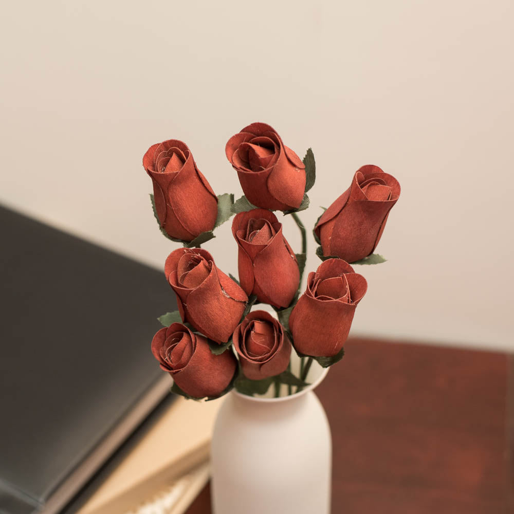 Chestnut Closed Bud Roses 8-Pack - The Original Wooden Rose