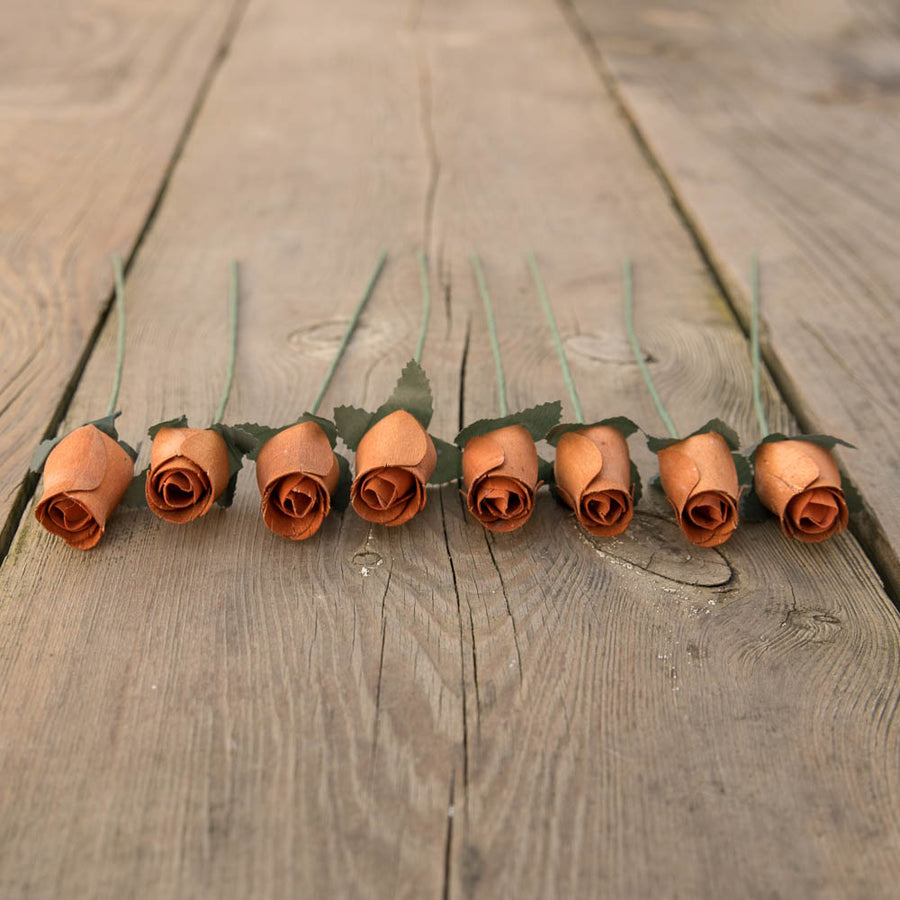 Butterscotch Closed Bud Roses 8-Pack - The Original Wooden Rose