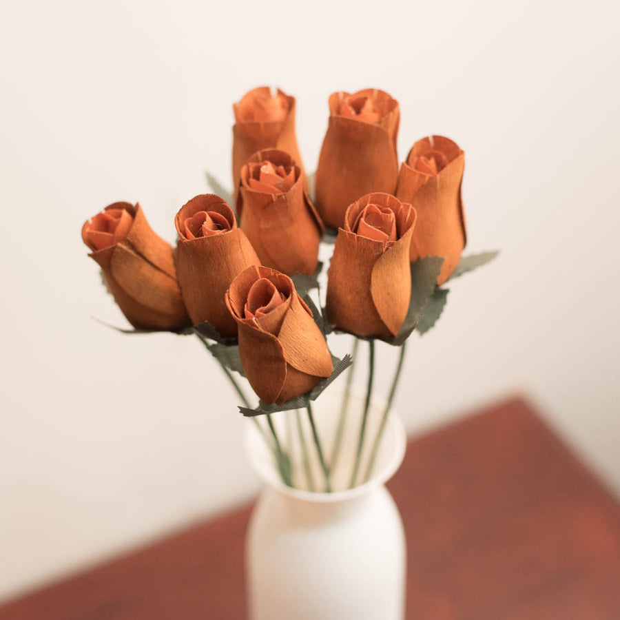 Butterscotch Closed Bud Roses 8-Pack - The Original Wooden Rose