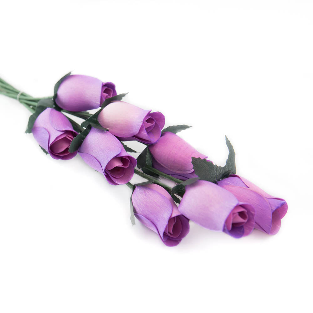 Lavender Closed Bud Roses 8-Pack - The Original Wooden Rose