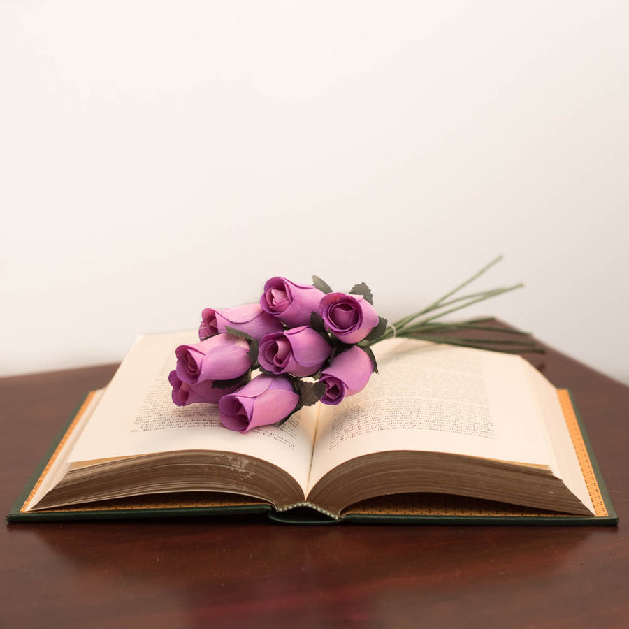 Lavender Closed Bud Roses 8-Pack - The Original Wooden Rose
