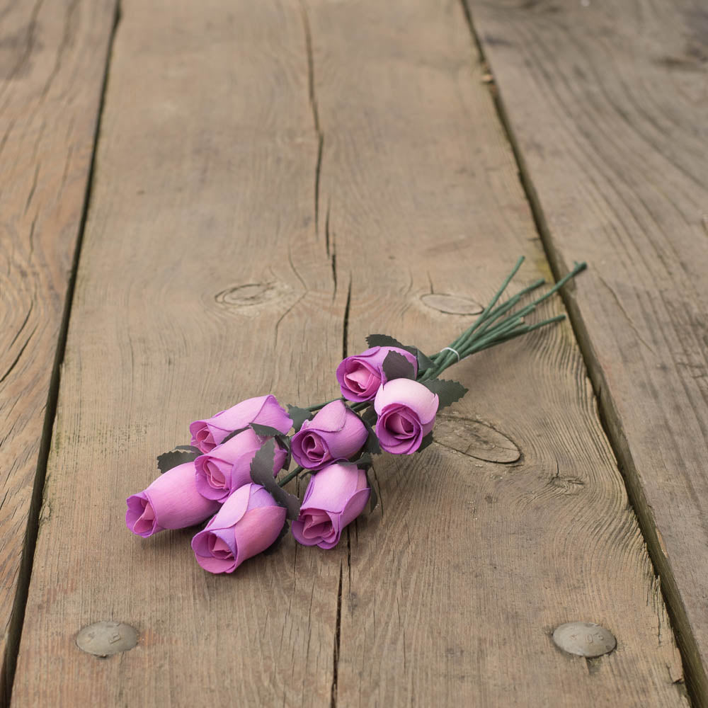 Lavender Closed Bud Roses 8-Pack - The Original Wooden Rose