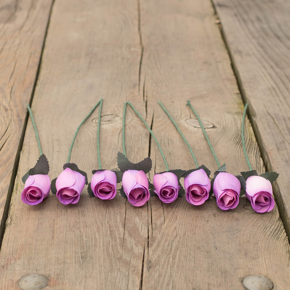 Lavender Closed Bud Roses 8-Pack - The Original Wooden Rose