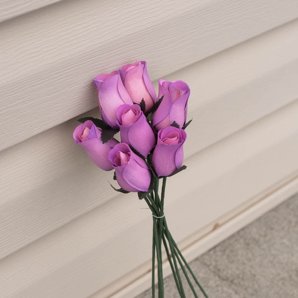 Lavender Closed Bud Roses 8-Pack - The Original Wooden Rose