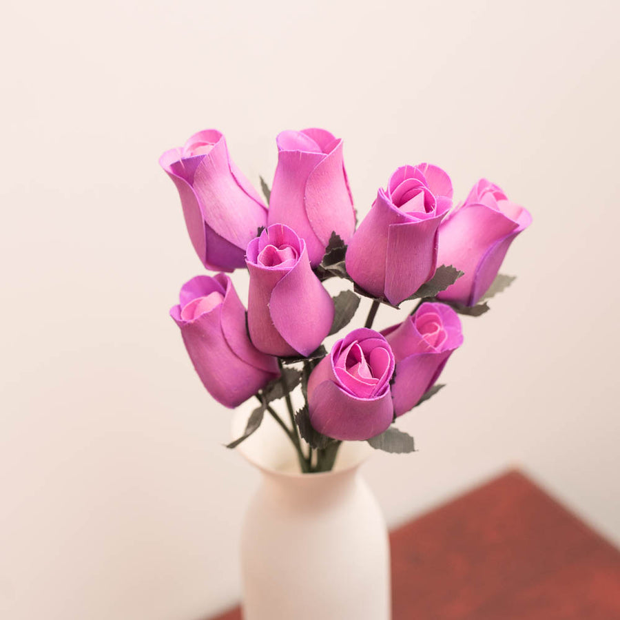 Lavender Closed Bud Roses 8-Pack - The Original Wooden Rose