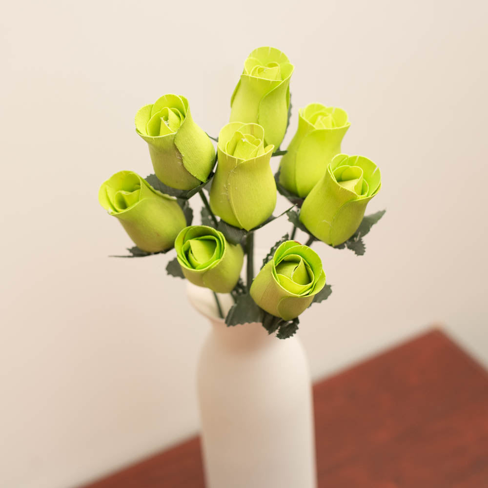 Light Green Closed Bud Roses 8-Pack - The Original Wooden Rose