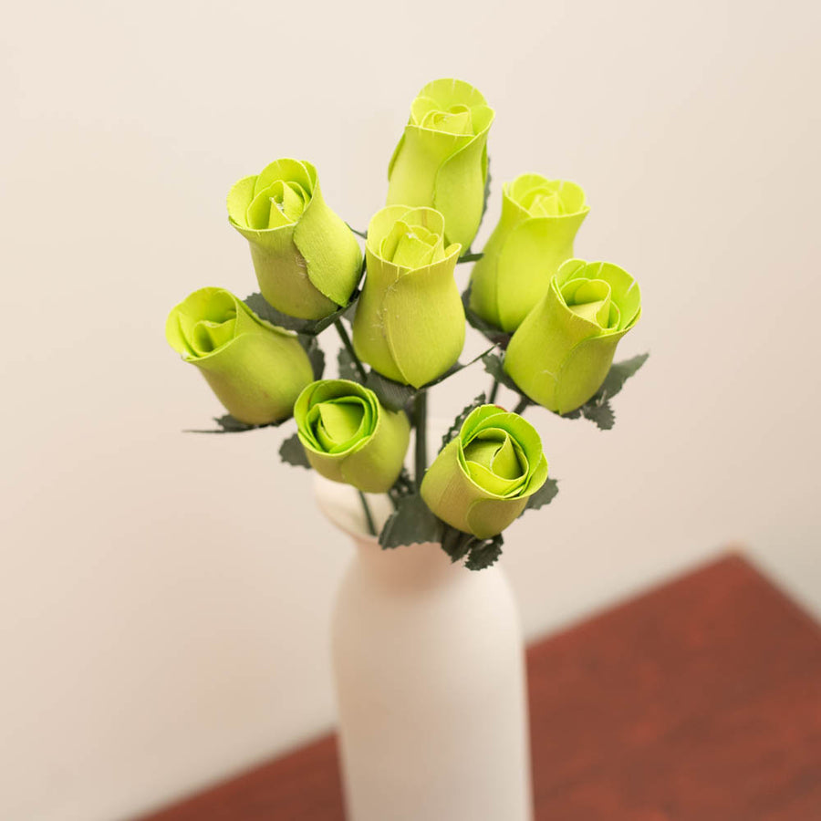 Light Green Closed Bud Roses 8-Pack - The Original Wooden Rose